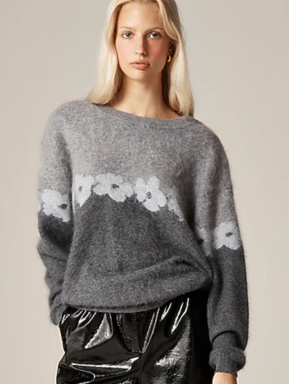 J. Crew Brushed cashmere relaxed crewneck sweater in floral print Size Large